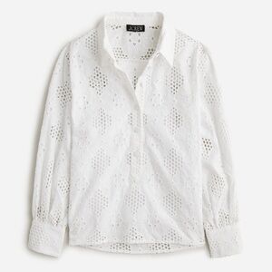 J Crew Popover Eyelet Long Sleeve Cotton Blouse